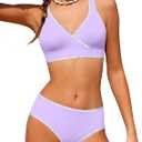 KANGKANG Girls Swimsuit Bikini Set, Teen Swimsuits for Girls 12-14 Solid Color V-Neck Two Piece Bathing Suit with Chest Pad Adjustable Straps Swimwear Set