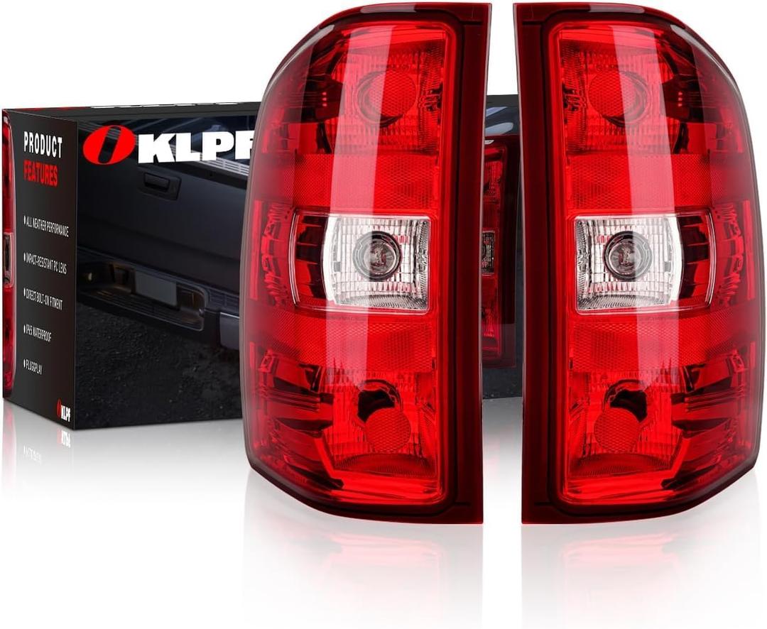 OKLPF Rear Brake Tail Lights Compatible With 2007-2014 Chevy Silverado 1500 2500HD 3500HD,Replacement Red Taillights Assembly,Included Bulbs and Harness,Driver and Passenger Side