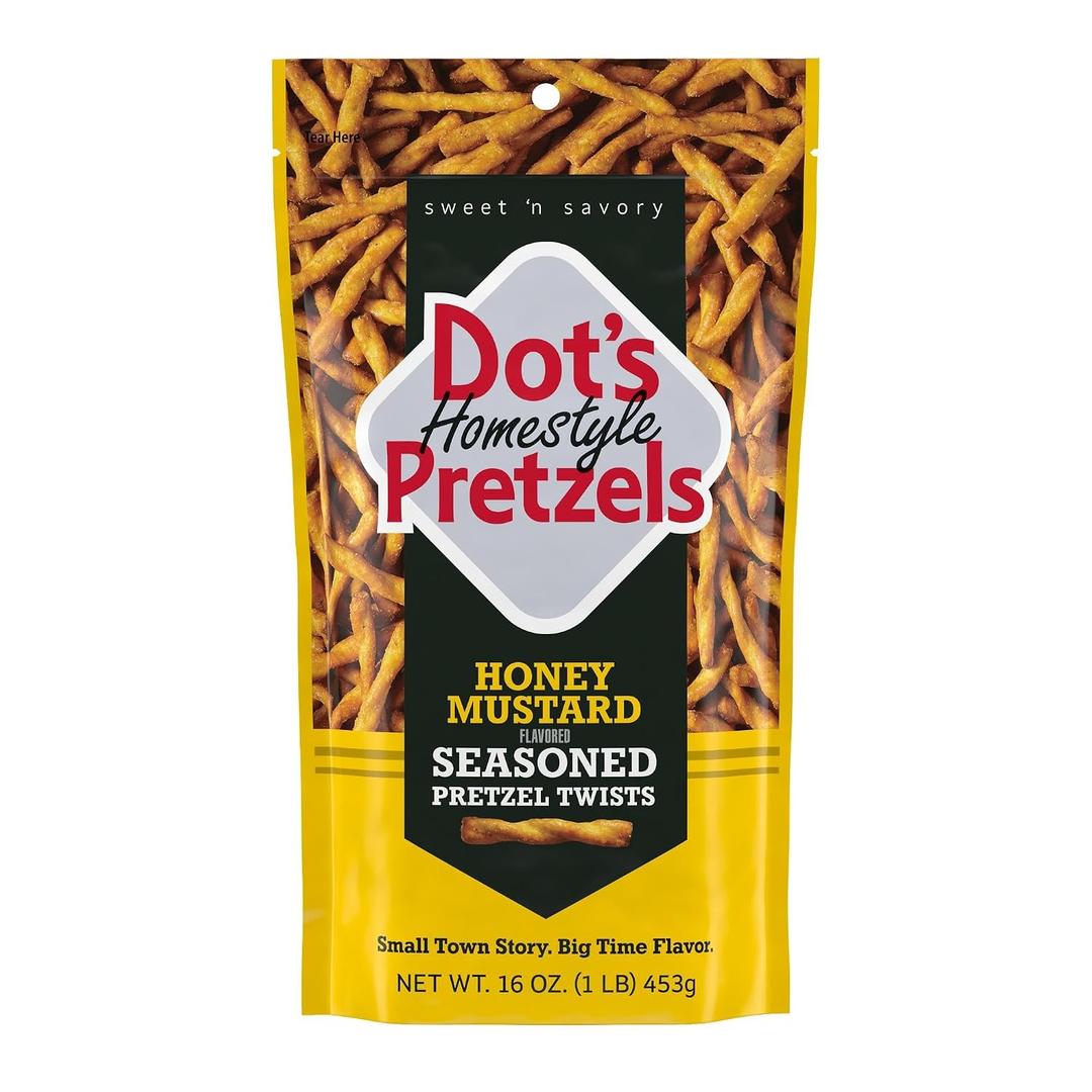 Dot's Homestyle Pretzels Honey Mustard Seasoned Pretzel Twist Snack, 16oz Grocery Sized Bag (EXP 09/20/25)