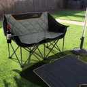 FAIR WIND Oversized Fully Padded Camping Chair Folding Loveseat Camping Couch Double Duo Chair Heavy Duty Quad Fold Arm Chair with Cup Hold - Supports 650 LBS Grey