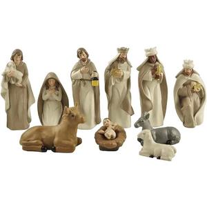 Artisan Flair Nativity Christmas Set Manger Scene - 10pcs Hand-Painted Nativity Figurines - Indoor Home Decor, Resin, 4.5 Inch Tall, White (Brown)