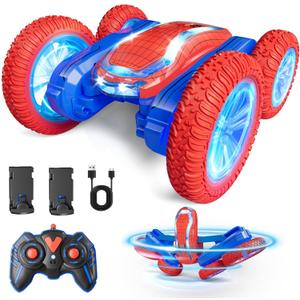 Remote Control Car, Sunt RC Cars for Kids Boys Girls 4-6 7-12 RTR 4WD with 360 Rotation, Double Sided, LED Lights, Music, 2.4Ghz 4, 2 Rechargable Batteries 40Mins Play Christmas Toy Gifts
