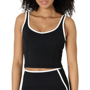 Amazon Essentials Women's Active FormFlex Buttery Soft Light Support Crop Tank with Bra and Contrast Trim, Black/White, X-Large