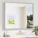 Keonjinn 42 x 36 Inch Brushed Nickel Bathroom Mirrors for Over Sink, Beveled Rectangle Framed Mirrors for Wall, Farmhouse Bathroom Vanity Mirror, Square Corner, Hangs Horizontally or Vertically