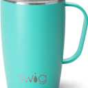 Swig Life 18oz Travel Mug, Insulated Tumbler with Handle and Lid, Cup Holder Friendly, Dishwasher Safe, Stainless Steel, Travel Coffee Cup (Aqua)