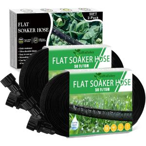 Flat Soaker Hose, Garden Hose with Heavy Duty Double Layer Design, Drip Irrigation Hose Saves 80% Water, Leak Proof Sprinkler Hose for Garden, Lawn, Vegetable plot (100FT)