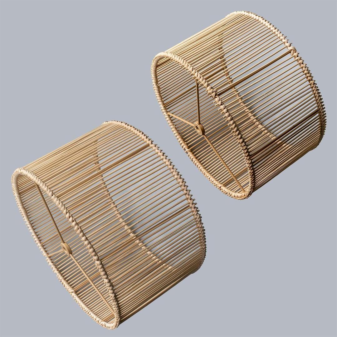 Drum Table shades Woven Bamboo Lamp Shade 2Set Lampshades DIY Natural Boho Hand Crafted