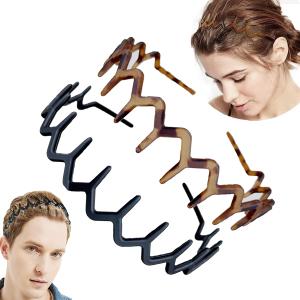 Fashion Wide Zig Zag Headbands for Women and Men - Plastic Wavy Hair Band with Teeth Comb - Classic 90s Hair Accessories for Face Washing Skin Care Makeup Hair Holder Everyday Use (Black & Tort)
