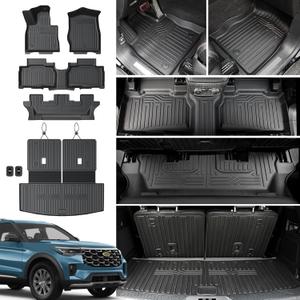 Floor Mats for 2020-2025 2026 Ford Explorer 7 Seats Bench Seat Car Mat Accessories, All Weather TPE Cargo Mat Backrest Mats Active/Platinum(7 Seat Floor Mats+2-in-1 Cargo Mat)