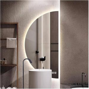 Half Moon LED Bathroom Mirror, Semi Circle Wall Mirror with Anti-Fog, Half Circle Frameless Mirror with Dimmable Brightness for Living Room, Cloakroom, Entryway