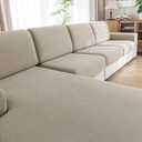 Couch Cushion Covers, Comfort Soft Magic Sofa Covers Washable Stretch Resistant Slipcovers for Sectional and L Shaped Seats Furniture Protectors for Pets (1PC Chaise Cover, Light Brown)