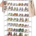 - LANTEFUL 10 Tiers Shoe Rack 50 Pairs Large Capacity Tall Shoe Organizer Sturdy Shoe Storage with Two Hooks Space Saving Metal Wide Shoe Rack for Closet, Entryway, Bedroom, White