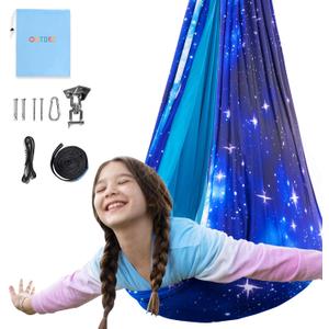 OUTREE Sensory Swing for Kids, Double Layer Therapy Hammock, Indoor Swing with 360 Swivel Hanger Kit and Adjustable Straps, Autism Sensory Product for Autism, ADHD (Blue Starry-Sky Printed)