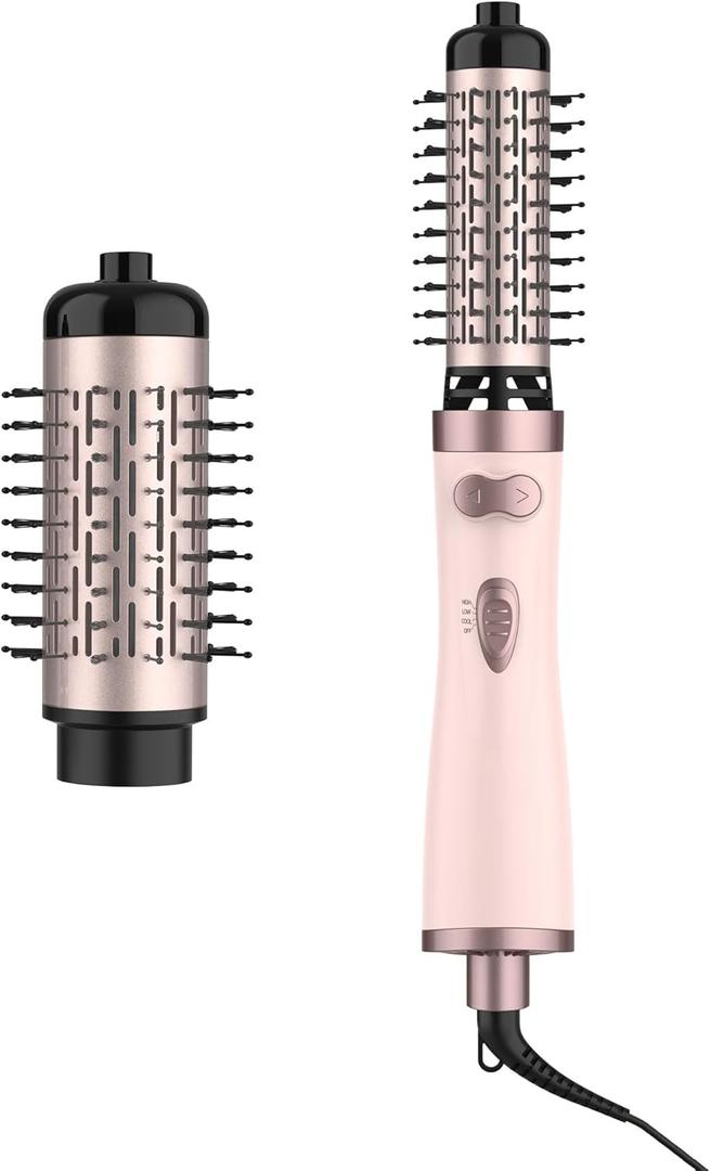 ANWA Rotating Hair Dryer Brush, 4-in-1 Hot Air Styler and Rotating Brush, Rotating Blow Dryer Brush with 2 Detachable Brushes(1.5"& 2"), Pink