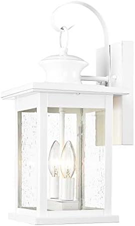 Emliviar Outdoor Wall Lighting, 18" Exterior Lights for House, Black and Gold Finish with Seeded Glass, 1810-BW2-R