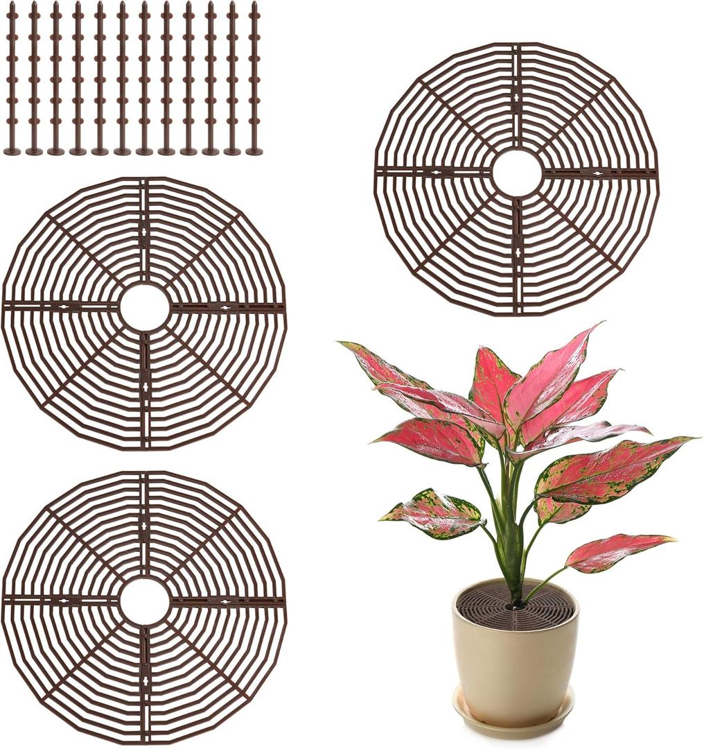 3 Pcs Plant Pot Grid Soil Protector Covers Cuttable Flower Cover from Animals 11.8" Cat Digging Stopper Plant Pot Cover with Stakes for Indoor Outdoor Gardening
