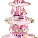 Zopeal 3 Tier Princess Birthday Cupcake Stand Party Decorations Floral Princess Cupcake Holder Pink Castle Crown Carriage Dessert Tower for Girls Birthday Theme Baby Shower Party Supplies