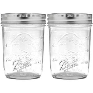 Ball Regular Mouth Mason Jars with Lids & Bands, Half Pint, 8-oz (2-Pack)