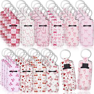 Quelay 40 Pcs Pink Lipstick Holder Keychain Bulk Preppy Bow Lip Gloss Sleeve Lip Balm Holder Gifts for Women