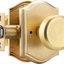 Interior Pismo Doorknobs for Bath & Bedroom, Gold Door Knobs with Camelot Trim, Satin Brass Door Knob with Lock (1-Privacy)