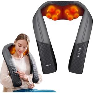 KINGJOY Neck and Shoulder Massager with Heat, Shiatsu Neck and Back Massager for Back, Shoulder, Legs, 2025 Upgraded 4D Kneading Deep Tissue Pain Relief, Gifts for Women/Men/Mom/Dad, Plug-in Use Only