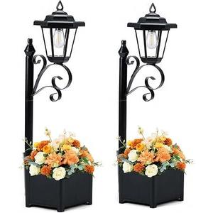 2 Pack Solar Floor Lamps with Planter (2-in-1 Design), 29.5" Outdoor LED Garden Lights - IP44 Waterproof, Warm White Auto-On at Dusk, Easy Install for Lawn, Patio, Porch, Yard & Pathway Decor