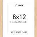 JCJMY 8x12 Solid Wood Picture Frame, Display 6x8 with Mat or 8 x 12 without Mat, Wooden 8 by 12 Photo Frame with Shatter Resistant Plexiglass for Wall Hanging or Tabletop, 1 Pack, Natural
