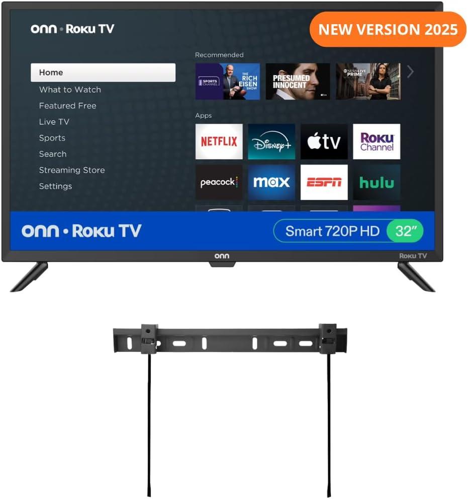 ONN 32-inch Roku Smart TV LED + Free Wall Mount with Wi-Fi Connectivity and Mobile App | Flat Screen TV Compatible with Apple Home Kit | Alexa and Google Assistant 