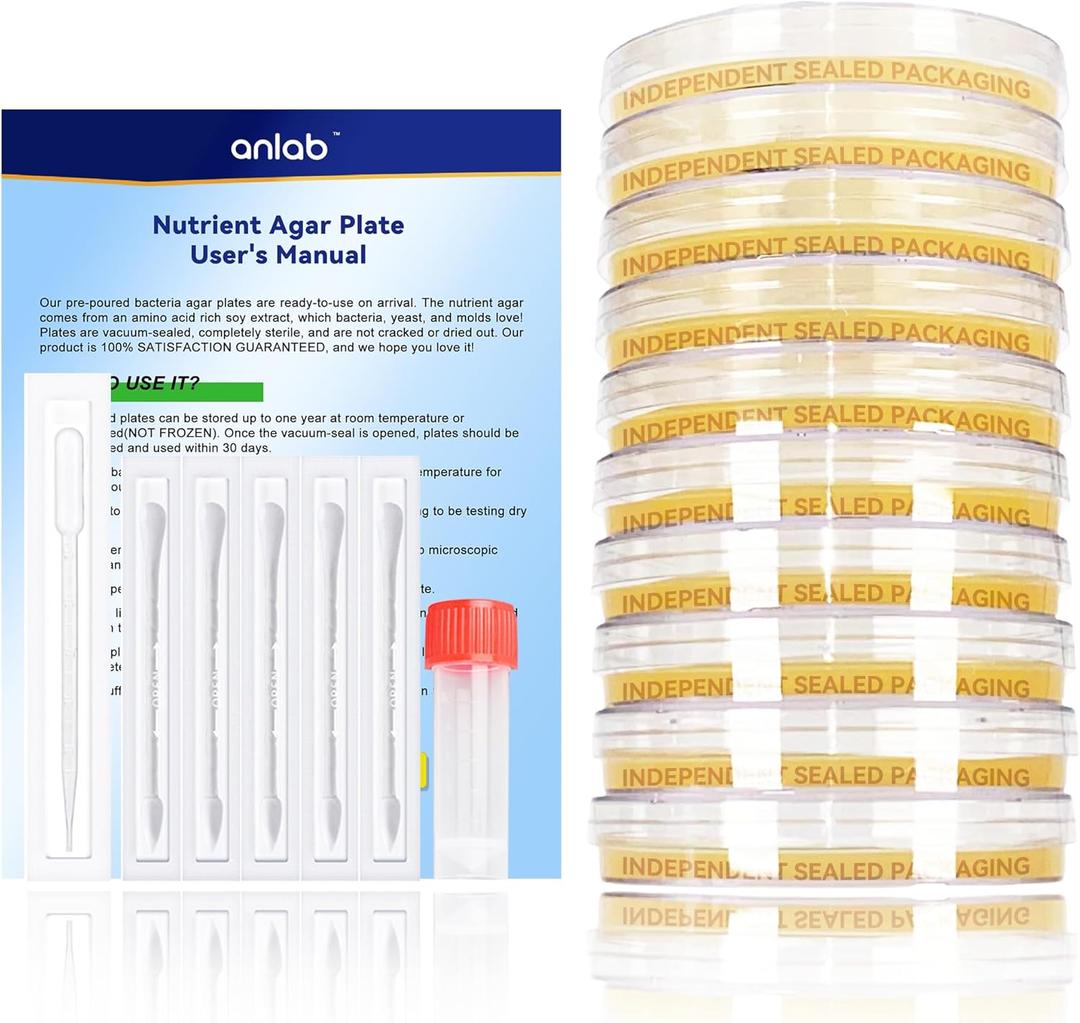 Nutrient Agar Petri Dishes Science Project Kit | Pre-Poured Agar Plates and Cotton Swabs for Science Experiments | Bacteria Science Kit - Sealed Separately (Items of 10)