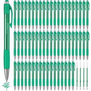 Cholemy 64 Pack Colored Retractable Gel Ink Pens Bulk 0.7mm Fine Point Pens Smooth Writing Click Pens with Comfortable Grip for Journaling Note Taking in School Office(Green)