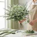 lovemoon Mixed Greenery Artificial Eucalyptus Stems, Baby Breath Artificial Flowers Bulk and Eucalyptus Leaves for Wedding Bouquets Home Office Floral Decor (100, Green and White)