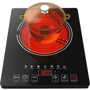 Electric Cooktop, Portable Electric Cooktop 1800W Single Burner Stove with LED Touch Screen, 8 Power & 8 Temperature Levels, Timer, 110V-120V Hot Plate for Home Camping