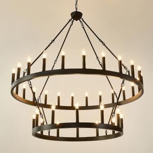 HHR 48 Inch 2 Tier Wagon Wheel Chandelier, 36-Light Extra Large Black Round Chandelier, Rustic Farmhouse Light Fixture for High Ceilings, Dining Room Living Room Foyer Entryway