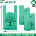 200 Pack Thank You Bags Disposable Eco Grocery T-Shirt Bag with Handles for Supermarket, Groceries, Produce, Shopping, Trash, Small Commercially Compostable Baggies Bulk