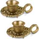 NIKKY HOME Gold Taper Candle Holders Set of 2, Vintage Metal Candlestick for Table Centerpieces, Wedding, Mantel Decor, Housewarming Gift