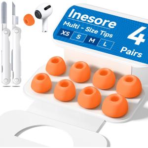 4 Pairs Replacement Ear Tips for AirPods Pro 2nd/1st Generation with Portable Storage Box & Cleaner Pen,Noise Reduction Holewith & Built-in dust Guard Screen,Silicone EarTips(Orange)