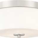 Emak Brushed Nickel Ceiling Light Fixture, Modern Flush Mount Light Fixture with Milk Glass Shade, 11 Inch 2-Light Ceiling Lights for Bedroom, Living Room, Kitchen, Hallway, Bathroom, FM082-BN-ML