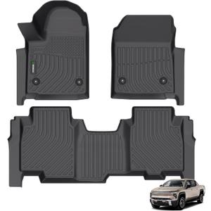 ANBINGO for Chevrolet Silverado EV 2024 2025 2026 Floor Mats, All Weather TPE Car Mats, 1st & 2nd Rows Waterproof Non-Slip Floor Liner, Silverado EV Accessories - Black