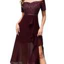 BeryLove Formal Sequin Prom Off Shoulder Dresses Cocktail Wedding Guest Long Evening Lace Chiffon Ruffle Dress 7085 Burgundy XL