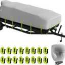 YSPACE Pontoon Boat Cover 16-18 ft, 1200D Waterproof Marine Grade Cover with 12 Straps, UV Resistant, Fade-Resistant Fabric, Windproof, Reflective Strips, Fits Up to 96" Beam, Includes Storage Bag