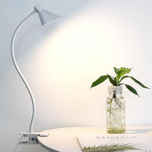 Desk Clip Light,3 Colors 10 Dimmable Brightness Reading Light, Flexible Bedside Lamp, Small Table Clamp Lamp for Office, Bedroom, Bed Headboard, Study, (White)