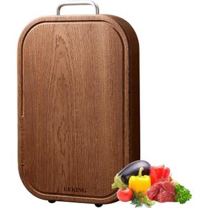 Leking Premium Solid Ebony Wood Cutting Board for Kitchen - 14.5"x9.5"x1" Double Sided Butcher Block, Thick Chopping Board with Juice Groove & Non-Slip Feet, Food Grade Serving Board for Meat Veggie