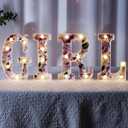 Realspring Girl Letters Sign Baby Marquee Light up Letters LED Flower Baby Shower Table Centerpieces Decor for Gender Reveal Birthday Party, 8.26''(Purple,Rose)