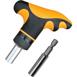 PANSHIYON T Handle Ratchet Driver, 1/ 4” Ratcheting Bit Driver T Handle with 1/ 4 Magnetic Extension Socket Drill Bit Holder