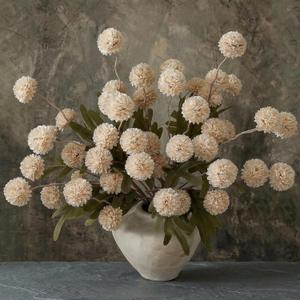 9pcs Beige Fake Flowers Silk Mini Mums with Stems, Faux Chrysanthemum Pompon Balls Artificial Flower Bulk for DIY Wedding Centerpieces, Vase Fillers, Table Floral Arrangements & Home Decor
