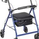 Drive Medical Aluminum Rollator Walker Fold Up and Removable Back Support, Padded Seat, 6" Wheels, Blue,R726BL (1 Count (Pack of 1))
