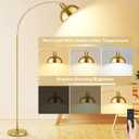 Arc Floor Lamps for Living Room, Modern Tall Standing Lamp Remote Control,Stepless Dimmable Gold Floor Lamp with Hanging Dome Shade, Over Couch Arched Reading Lamp for Bedroom, Office (Bulb Included)
