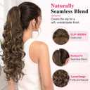 ALXNAN Ponytail Extension,24 Inch Claw Clip in Long Curly Wavy Chocolate Brown with Highlights Ponytail Hair Extension Jaw Clip on Pony Tails Hairpiece for Women