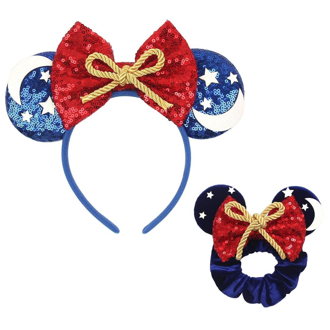 zhezesmila Mouse Ears Headband and Scrunchies Velvet Hair Accessories for Women Shiny Headband and Mic Ears Scrunchies for Birthday Party