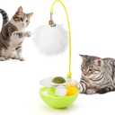 Potaroma Interactive Cat Toys Exercise Wobble Base Toy for Indoor Kittens and Adult Cats, Spin Game with Track, Catnip Ball and Feather Wand for Kitty Enrichment